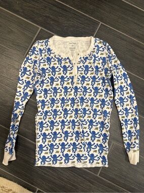 Roller Rabbit Kids Pajama Set Blue and White Monkey Print